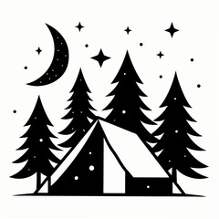 Obraz premium Tent under Stars Silhouette Vector