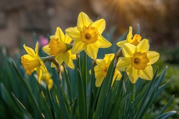 Yellow spring flowers blooming