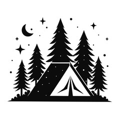 Obraz premium Tent under Stars Silhouette Vector