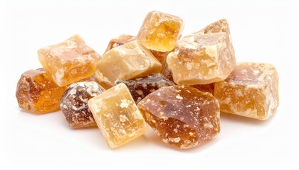 Natural Rock Sugar Cubes on White Background for Culinary Uses