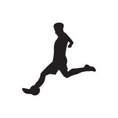 Soccer kick silhouette. Dynamic silhouette of a footballer striking the ball in mid motion, clean vector.