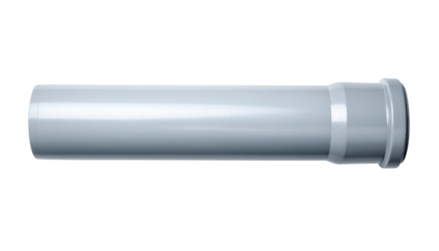 A sleek, cylindrical gray pipe designed for plumbing applications, featuring a smooth surface and threaded end for secure connections.