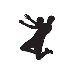 Soccer header silhouette. Athletic silhouette of a leaping player heading the ball, bold vector.