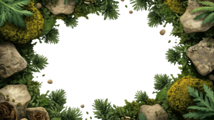 Lush Green Frame with Rocks and Moss Natural Border for Design Projects