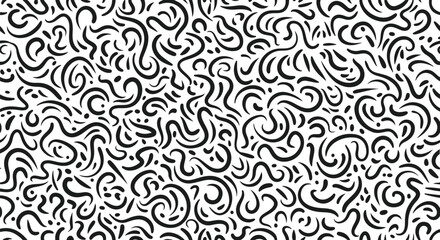 Black Abstract Doodle Line Seamless Pattern for Background, Fabric, Wrapping, Modern Decor and Creative Design