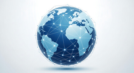 Digital network connecting the globe, representing global communication and technology.