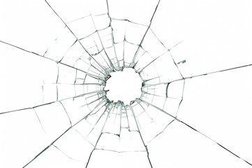 Shattered glass pieces against a white backdrop. Texture of a fractured window.