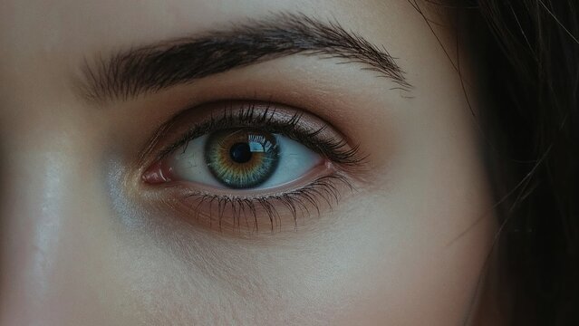 Detailed biometric eye scan of a female subject in modern virtual reality context