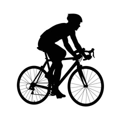 Obraz premium Dynamic cyclist silhouette riding road bike with determination, perfect for fitness, sports, and active lifestyle visuals, conveying speed and athletic prowess