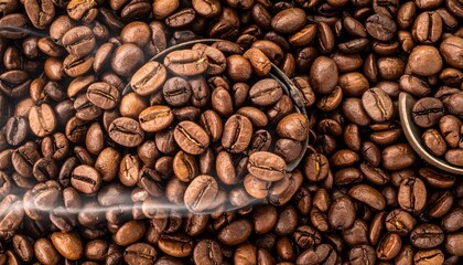 Obraz premium Close-up of Roasted Coffee Beans with Magnifying Glasses on Top