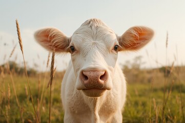 Close-up of a calf's face gazing into the lens