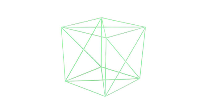 Abstract geometric shape with lines and triangles creating a complex 3d structure isolated on transparent background, showcasing mathematical precision