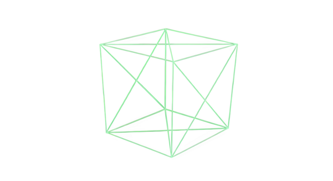 Abstract geometric shape with lines and triangles creating a complex 3d structure isolated on transparent background, showcasing mathematical precision