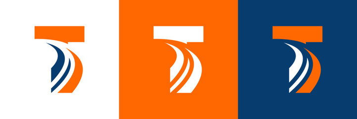 Letter T with road logo, road icon, highway, lane icon, logo design in three colors vector