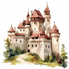Fototapeta premium Bran Castle. Bran Castle watercolor vector illustration