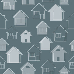 House. Seamless pattern of house, building. Hand drawn. Vector
