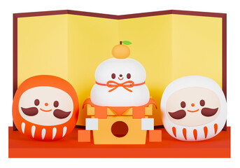 鏡餅とだるまのキャラクター