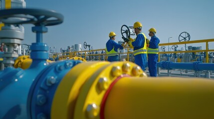 Engineers maintaining pipeline industrial plant