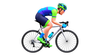 Obraz premium cartoon cyclist in dynamic pose speed, energy, and thrilling race day, isolated on transparent background