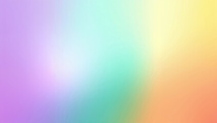 Obraz premium Abstract wave background with light grainy gradient in pastel purple, green, yellow, blue, and orange hues, featuring blurred noise texture and ample copy space.