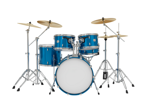 Professional Drum Kit Blue Lacquer Finish Musical Instrument Photography isolated on transparent background