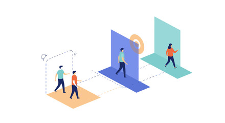 Vibrant Minimalist Flat Design: Modern Visual Metaphor for Streamlined Processes & Digital Innovation