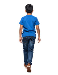 Fototapeta premium young boy walking in color cloths, back view on a transparent background