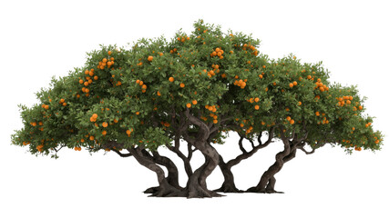 Abundant Orange Tree with Intertwined Trunks - Isolated on Transparent Background