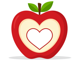 Flat Vector Apple with Heart Symbol Inside, “An Apple a Day” Health Icon, Minimalist Design, isolated on transparent background PNG