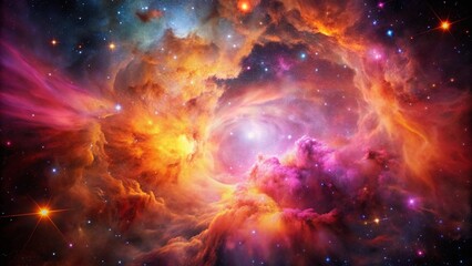 Vibrant Pink and Orange Nebula in Dark Space

