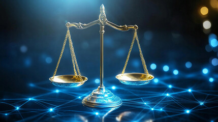 Golden scales representing balance and justice in vibrant setting Generative AI