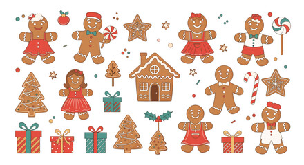 Adorable pixel art collection of festive gingerbread characters and christmas decorations for your holiday projects