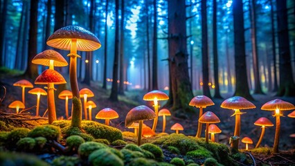 Glowing Mushrooms in a Dark Forest
