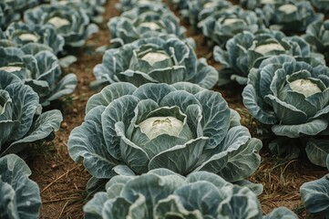Obraz premium Summer cabbage cultivation in an open field