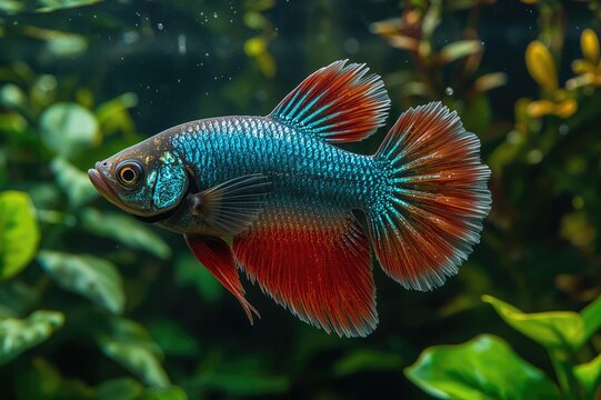 Vibrant Rosetail Halfmoon Siamese Fighting Fish in a Natural Habitat