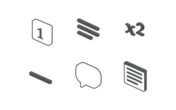 isometric icon items isolated on white background page footnote paragraph lines superscript digit underline note bubble text