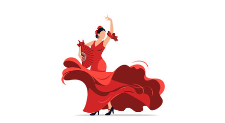 Elegant Flamenco Dancer in Red Dress with Fan, Performing Gracefully