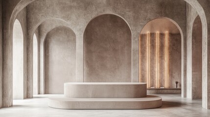 Obraz premium Modern Minimalist Interior with Arched Architecture and Soft Lighting