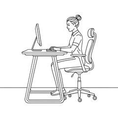 Woman working at a computer desk in an office chair