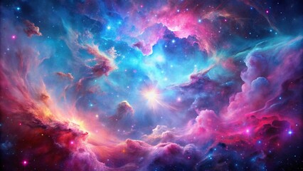 Vibrant Pink And Blue Nebula Space Art
