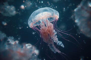 Naklejka premium Deep Sea Crystal Jellyfish with Light Effects and Patterned Background