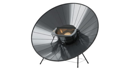 Solar cooker in modern design with reflecting parabolic surface  