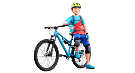 cartoon cyclist relaxed mountain biker, postride hydration, 3d render, isolated on transparent background