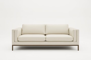 Fototapeta premium White backdrop showcasing a cream-colored leather couch