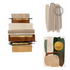 Abstract geometric composition with earthy tones isolated on transparent background