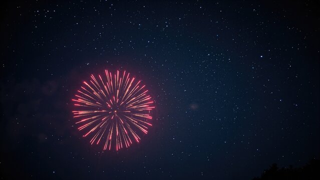 Vibrant pyrotechnics lighting up the night sky filled with stars