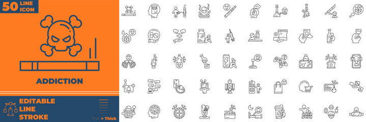 Addiction Line Icon Set.