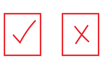Hand drawn tick and cross, approve and reject, positive negative, wright wrong vector icon illustration 