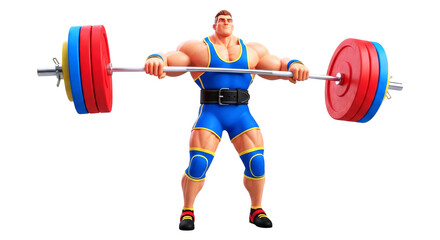 Obraz premium powerful cartoon weightlifter a champions focused strength, 3d animation asset, isolated on transparent background