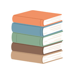 A group of five colorful and neatly stacked books, symbolizing education, knowledge, reading, and academic pursuits.